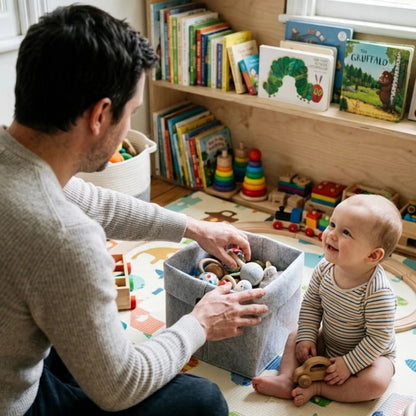 Panier de rangement bébé douceo papa range les affaires de bébé