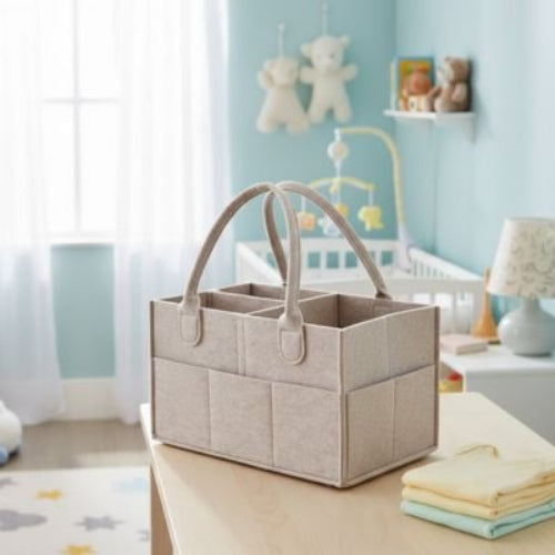 Panier rangement bebe pratique et design beige