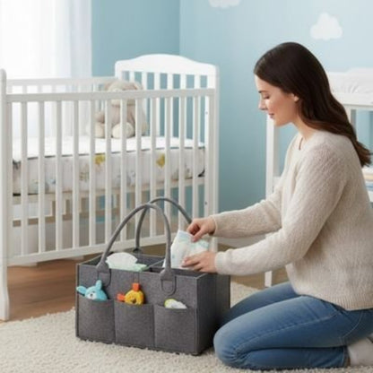 Panier rangement bebe pratique et design maman au sol et range