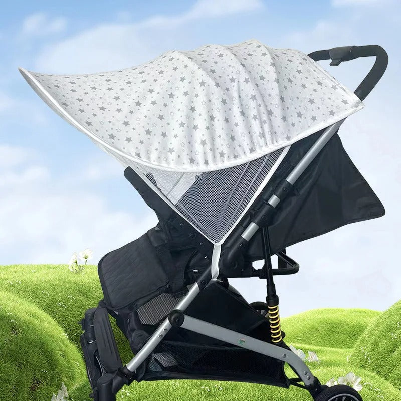 Parasol poussette universel blanc avec des etoiles