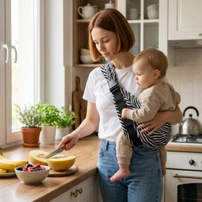 Porte bebe ergonomique confort optimal maman et bebe dans la cuisine
