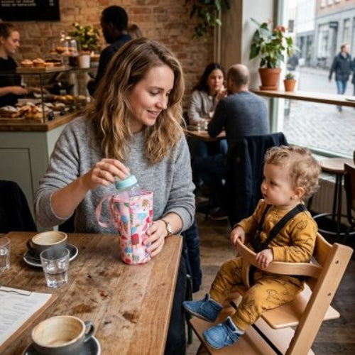 Porte biberon babydream maman et bebe au restaurant
