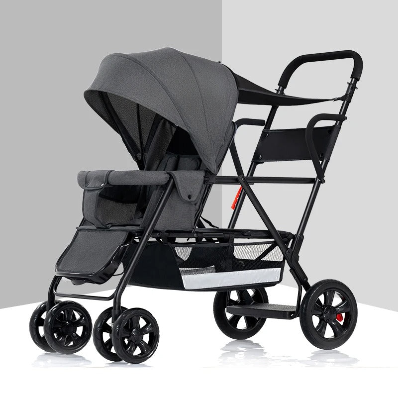 Poussette bebe double legere grise