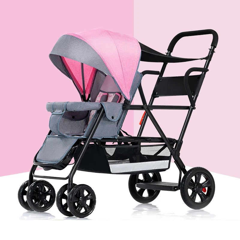 Poussette bebe double legere rose