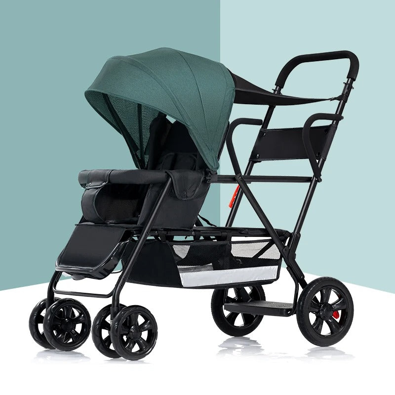 Poussette bebe double legere verte