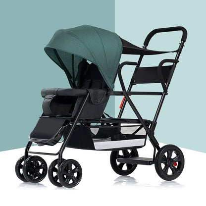 Poussette bebe double legere verte