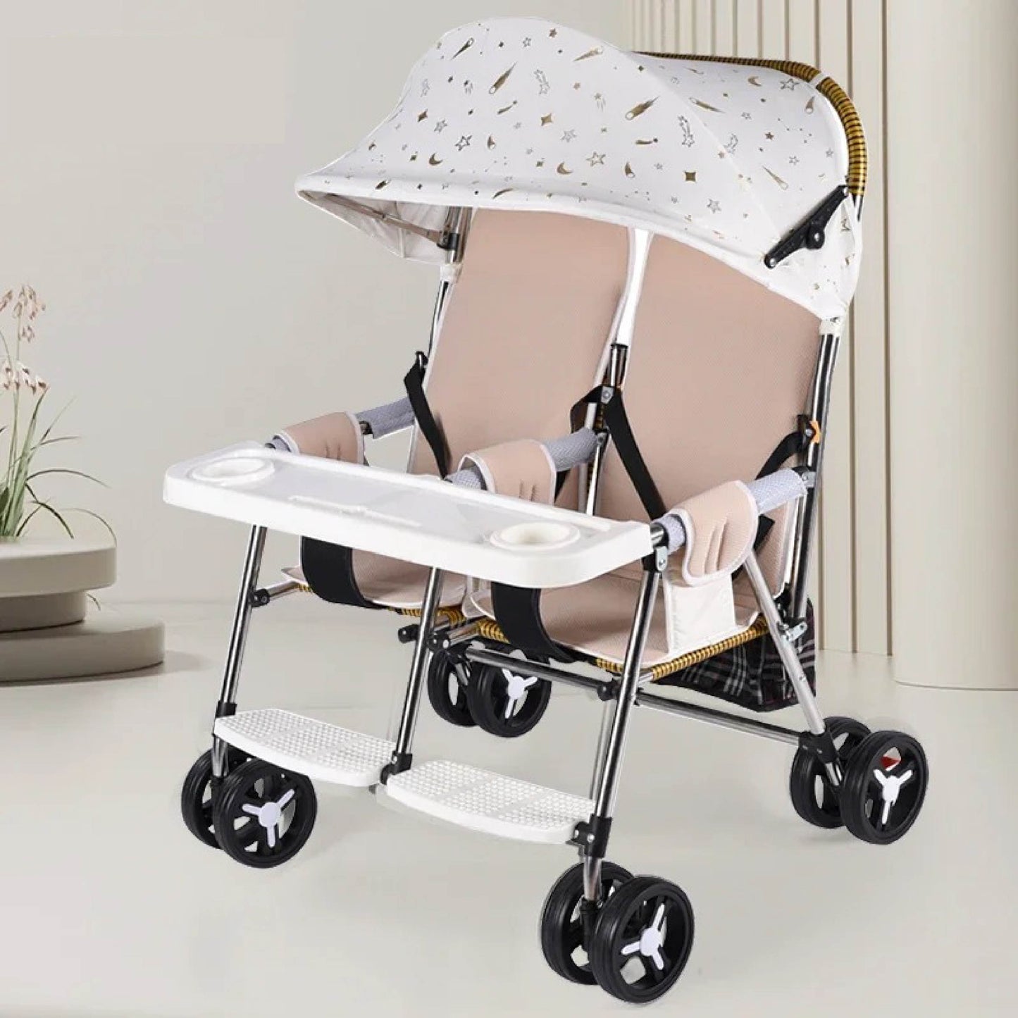 Poussette bebe jumeaux compacte blanc