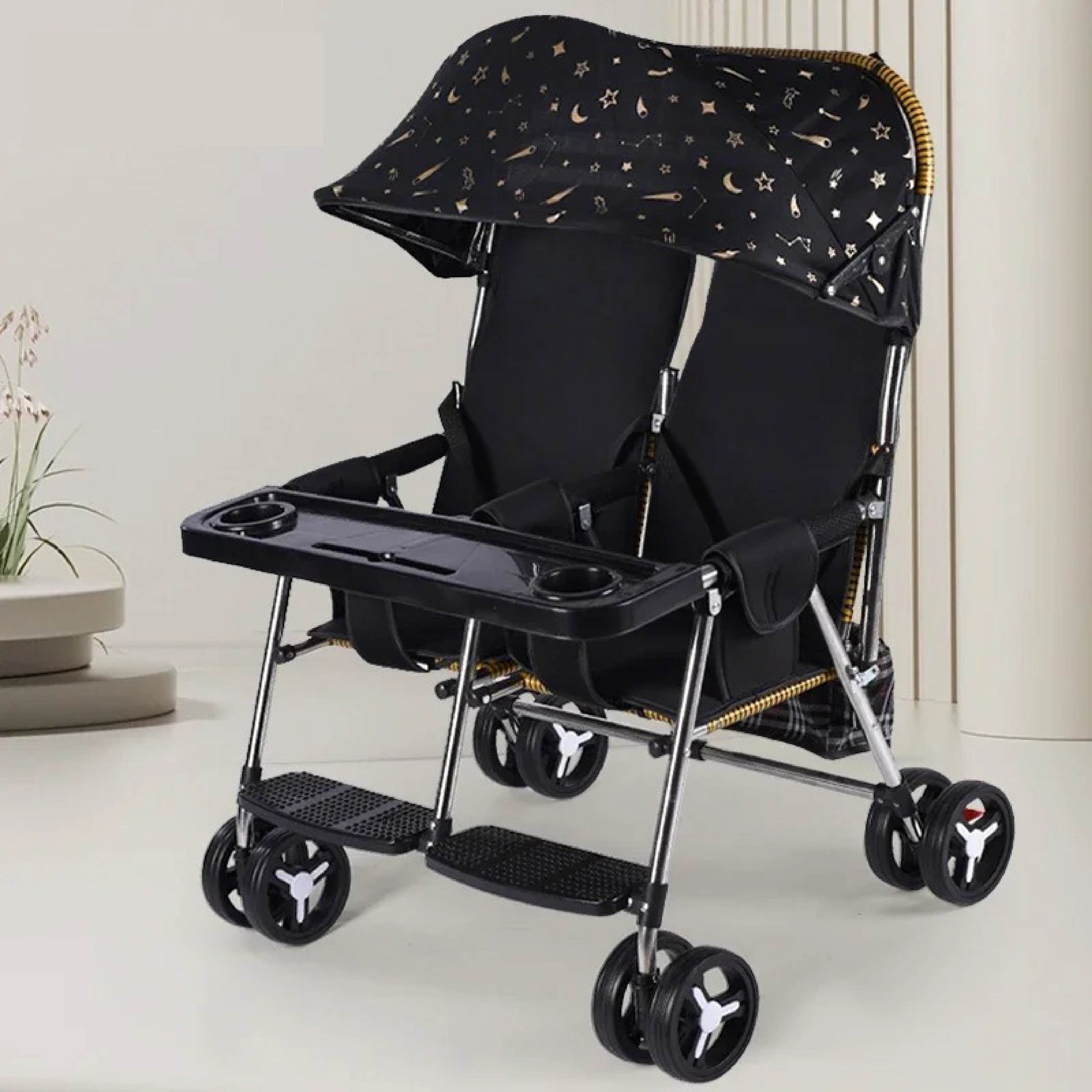 Poussette bebe jumeaux compacte noire