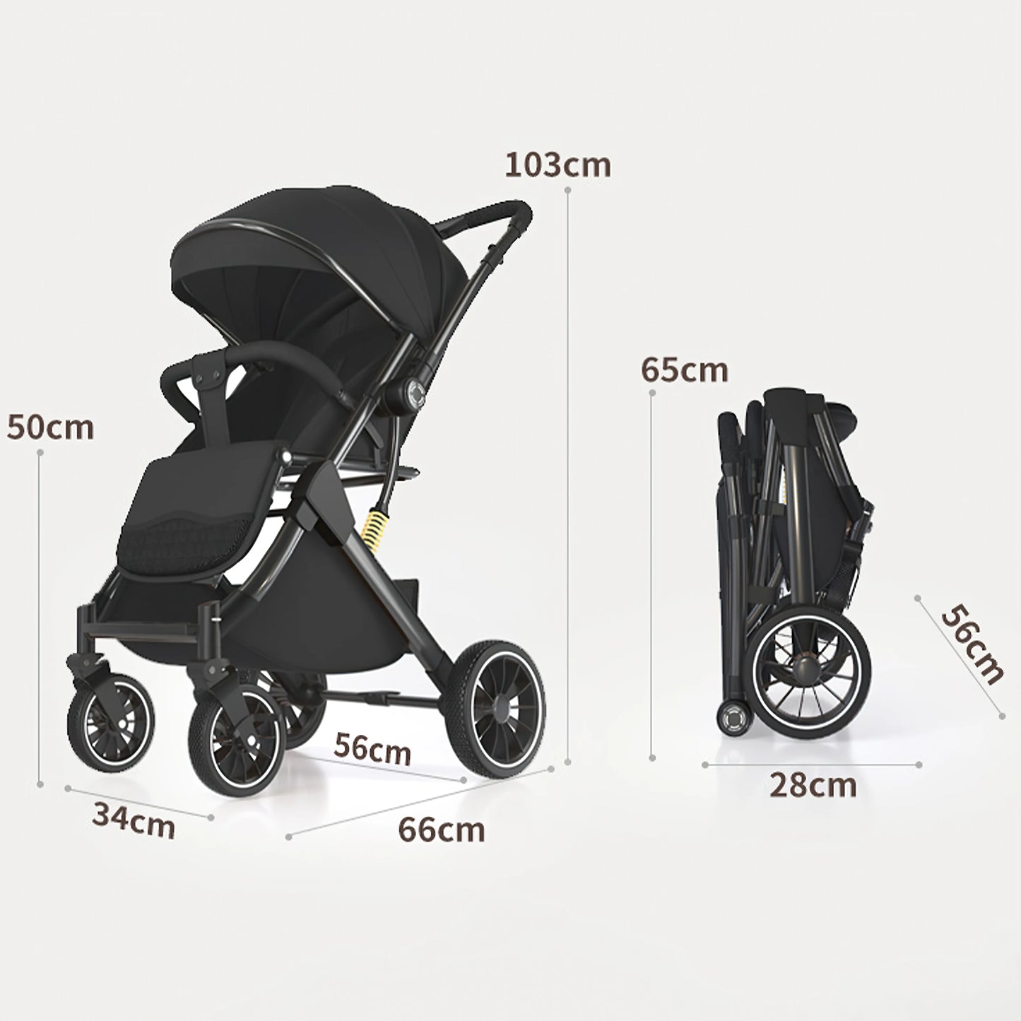 Poussette bebe suspension 4 roues avec ses dimensions