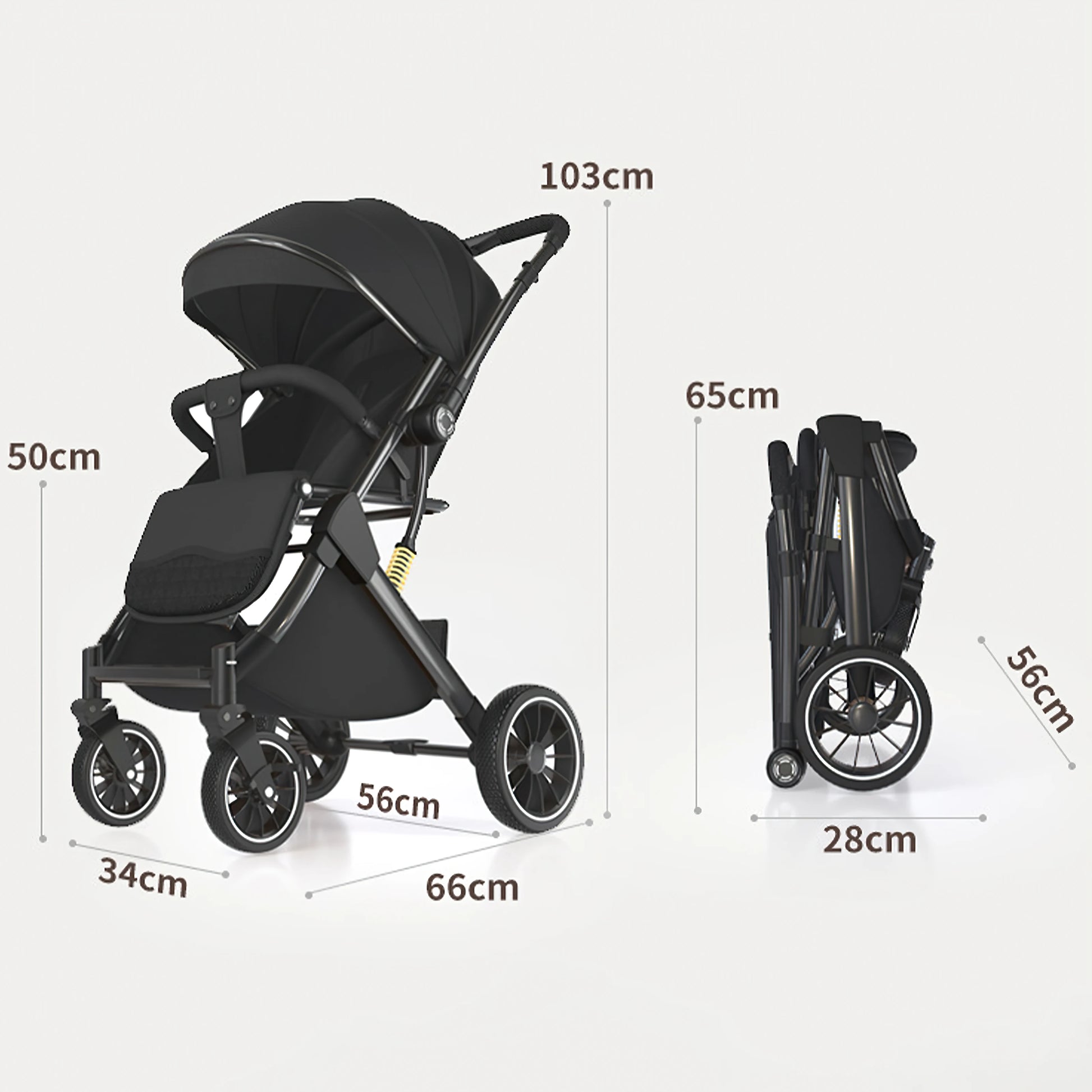 Poussette bebe suspension 4 roues avec ses dimensions