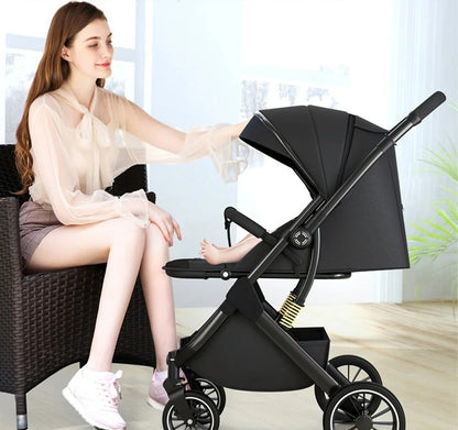 poussette bebe suspension 4 roues maman regarde bebe dans sa poussette