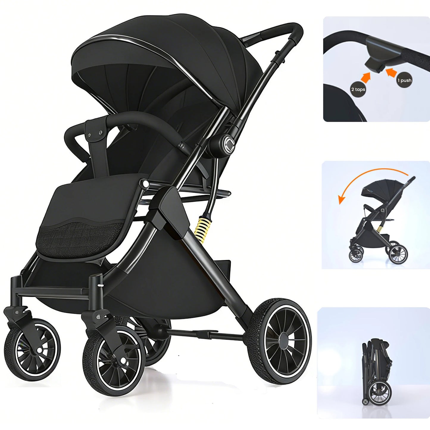 Poussette bebe suspension 4 roues pliable