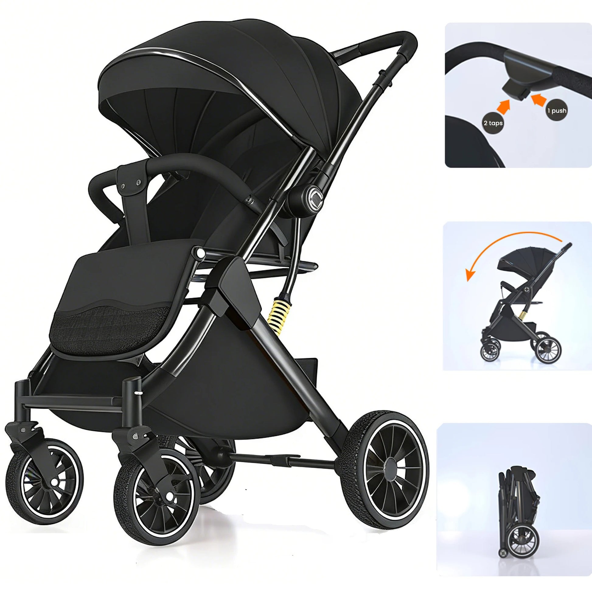 Poussette bebe suspension 4 roues pliable