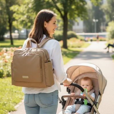 Sac a dos a langer maman se balade avec bebe dans sa poussette