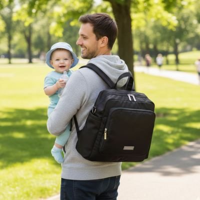 Sac a dos a langer papa et bebe au parc