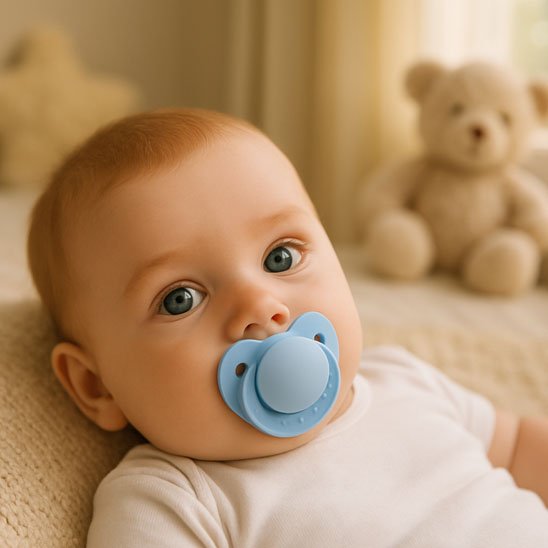 Tetine bebe apaisante bebe avec ses yeux ouverts