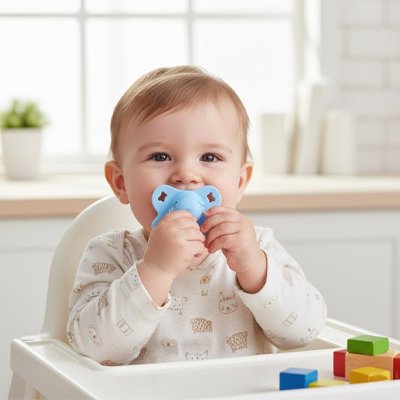 Tetine bebe forme papillon bebe sur sa chaise haute