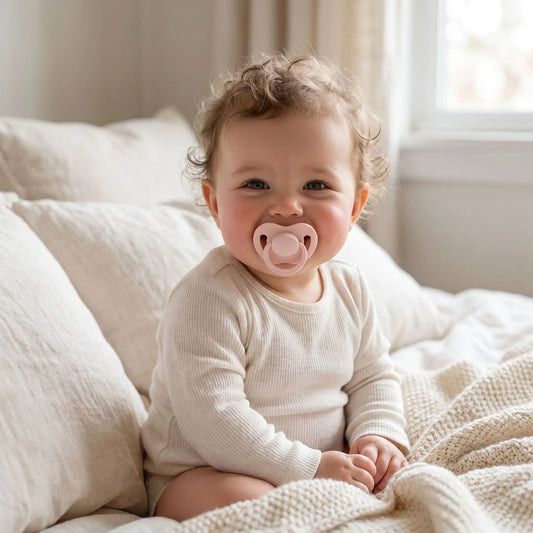 Tetine bebe silicone pur bebe assis sur le lit