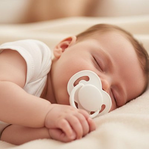 Tetine bebe ultra douce blanche bebe avec sa sucette dans la bouche