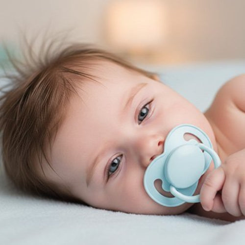 Tetine bebe ultra douce bleu bebe avec sa sucette dans la bouche