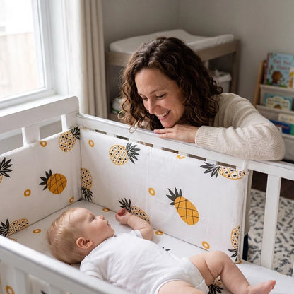 Tour de lit securisee et confortable maman rie avec son bebe