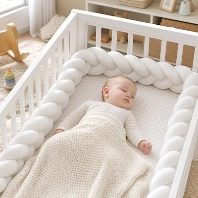 Tour de lit tresse protection douce bebe dort dans son berceau