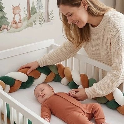 Tresse de lit douce et attrayante maman regarde son bebe